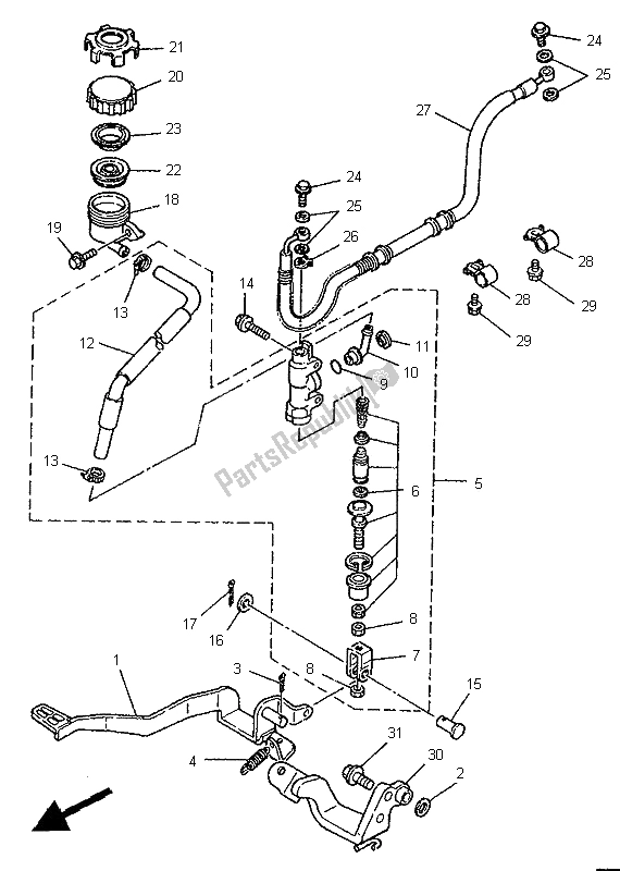 All parts for the Rear Master Cylinder of the Yamaha XTZ 750 Super Tenere 1995