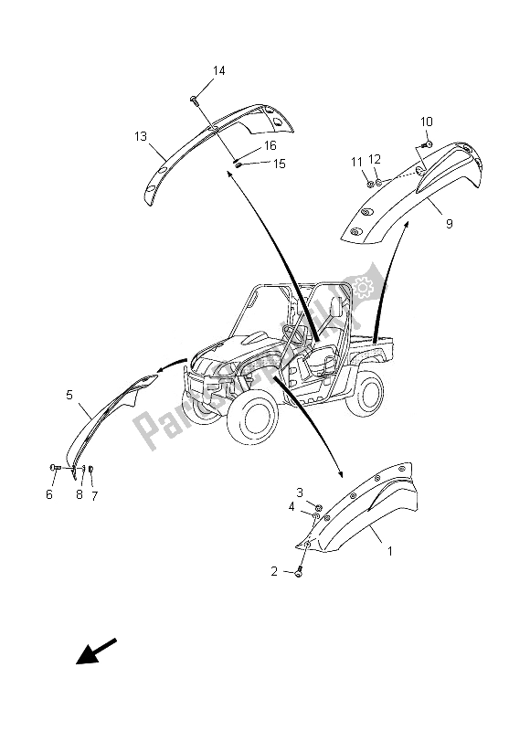 Tutte le parti per il Parafango del Yamaha YXR 700 Fspd Rhino 2013