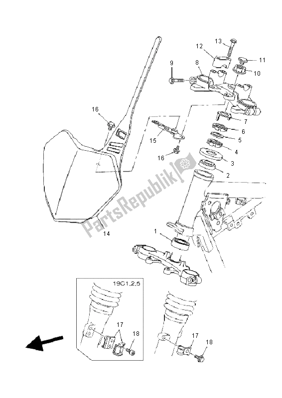 All parts for the Steering of the Yamaha TT R 125 SW LW 2008