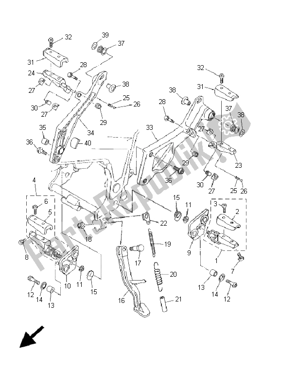 All parts for the Stand & Footrest of the Yamaha TDM 850 2000