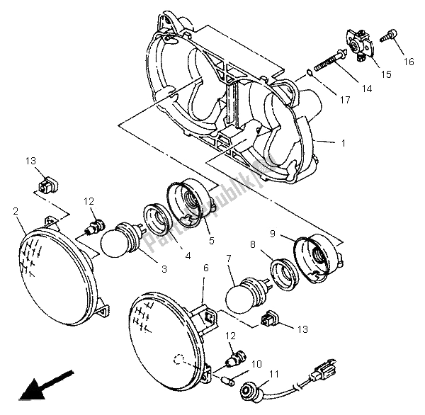 Alle onderdelen voor de Alternatieve Koplamp (vin) van de Yamaha TDR 125 1995