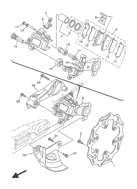 All parts for the Rear Brake Caliper of the Yamaha WR 250F 2016