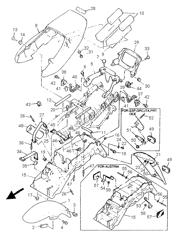 Tutte le parti per il Parafango del Yamaha XJR 1200 1997