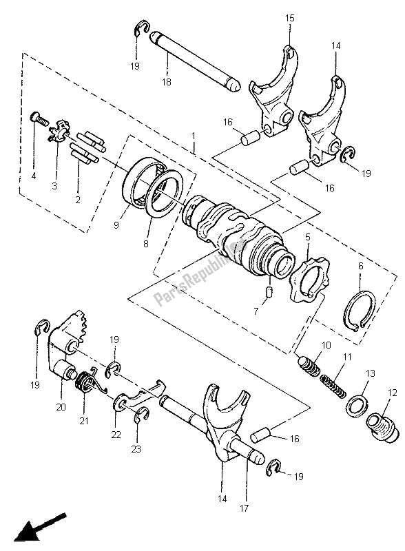 All parts for the Shift Cam & Fork of the Yamaha SR 500 1995