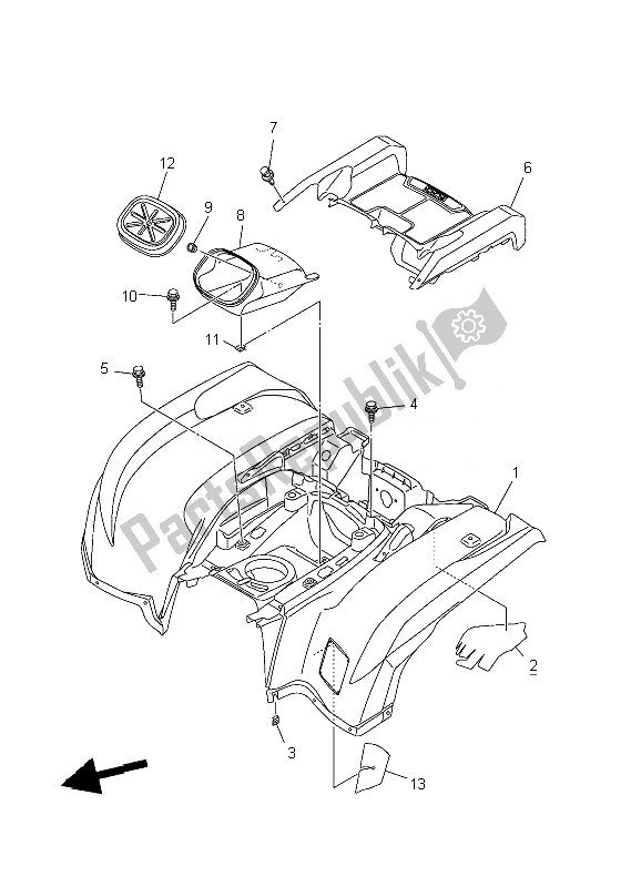 All parts for the Rear Fender of the Yamaha YFM 700F Grizzly FI EPS 4X4 2010