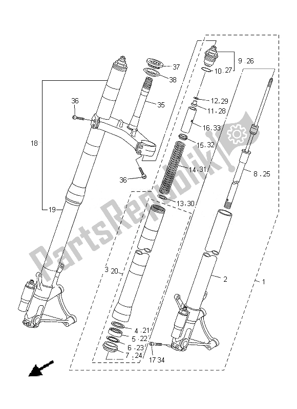 All parts for the Front Fork of the Yamaha YZF R6 600 2013