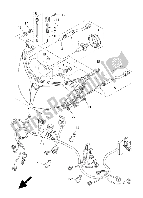 All parts for the Headlight of the Yamaha FJR 1300A 2008