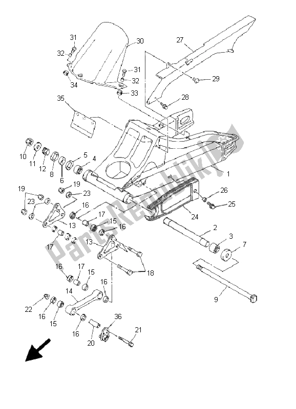 All parts for the Rear Arm of the Yamaha YZF R6 600 2001