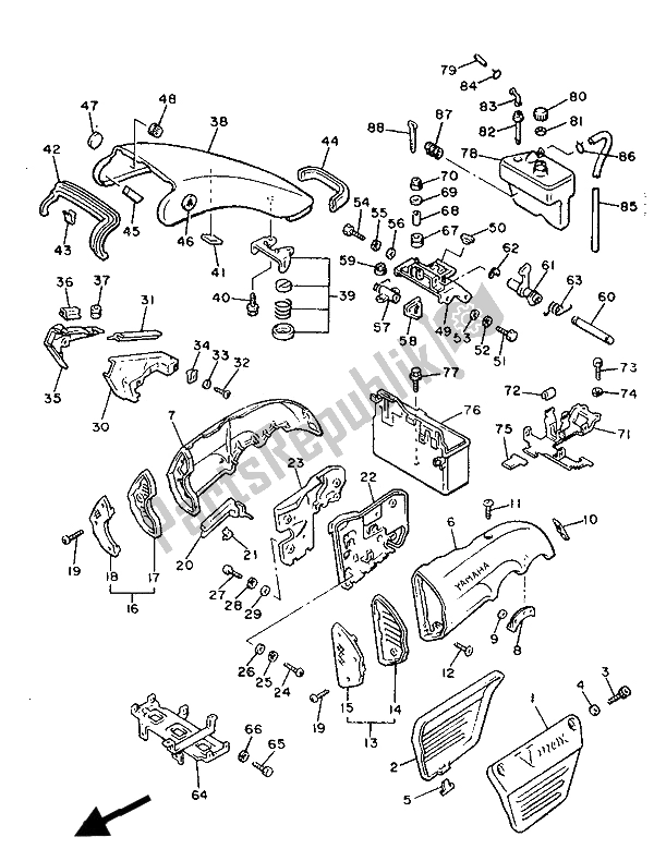 All parts for the Side Cover of the Yamaha V MAX 12 1200 1992