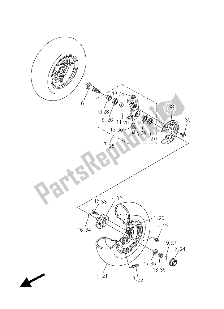 All parts for the Front Wheel of the Yamaha YFM 350A Grizzly 4X4 2015