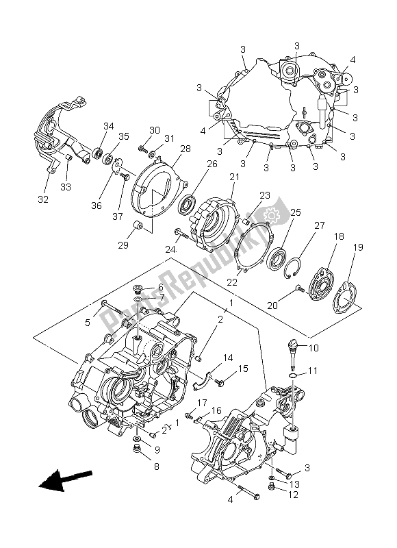 All parts for the Crankcase of the Yamaha YFM 450 Fwad IRS Grizzly 4X4 Yamaha Black 2014