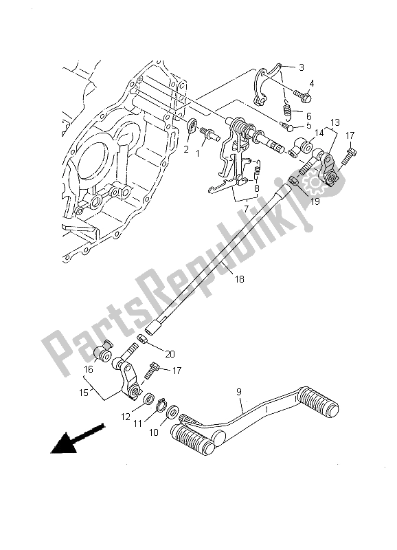 All parts for the Shift Shaft of the Yamaha XV 1600A Wildstar 2000