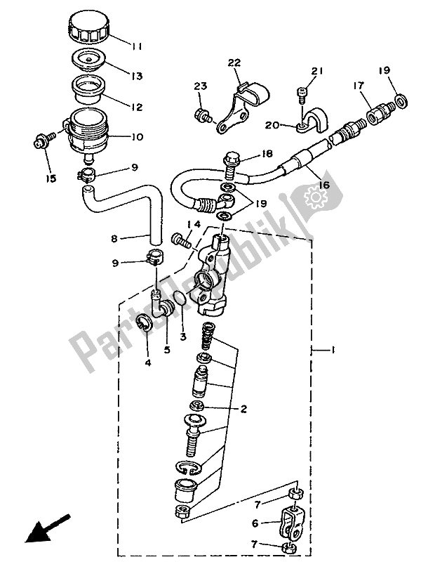 All parts for the Rear Master Cylinder of the Yamaha YZ 250 LC 1991