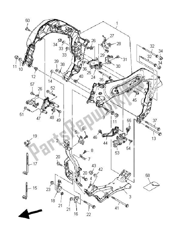 All parts for the Frame of the Yamaha MT 01 1670 2007