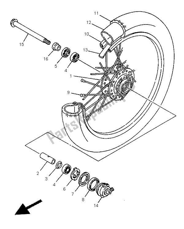 All parts for the Front Wheel of the Yamaha SR 125 1996