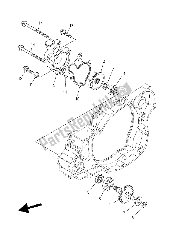 All parts for the Water Pump of the Yamaha YZ 250 2009