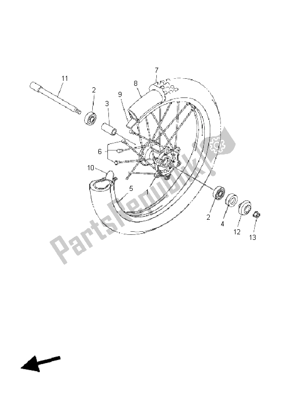 All parts for the Front Wheel of the Yamaha WR 450F 2008