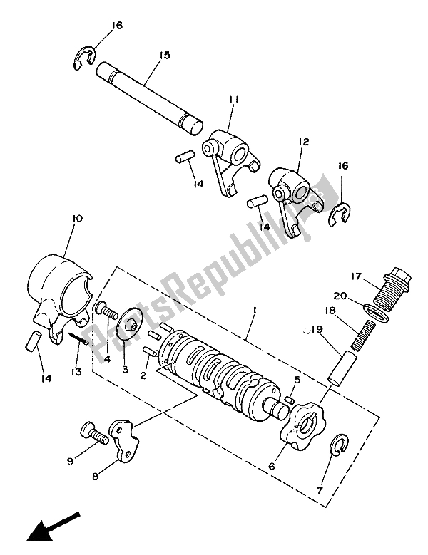 Wszystkie części do Krzywka Zmiany Biegów I Widelec Yamaha YSR 50 1987