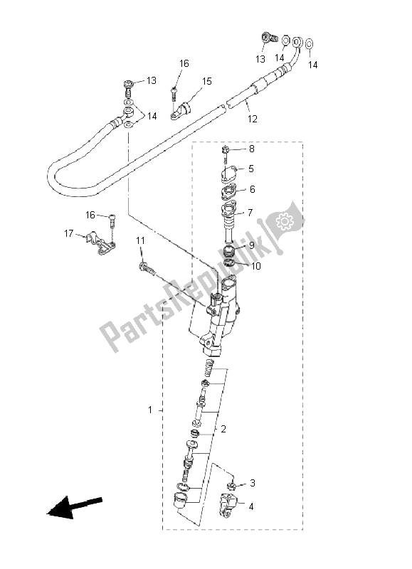 All parts for the Rear Master Cylinder of the Yamaha WR 450F 2011