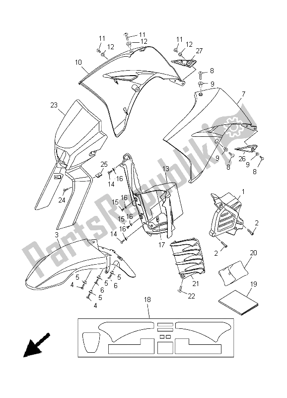 All parts for the Front Body of the Yamaha XT 125R 2005