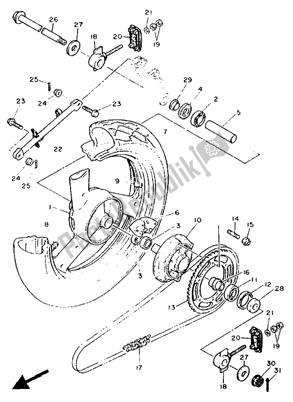 Toutes les pièces pour le Roue Arrière du Yamaha FZR 600 Genesis 1991