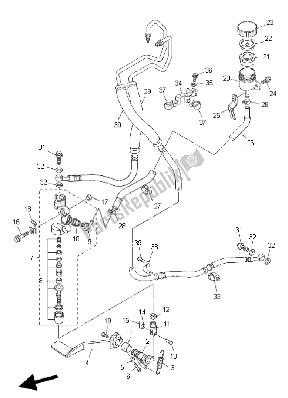 All parts for the Rear Master Cylinder of the Yamaha VMX 17 1700 2011