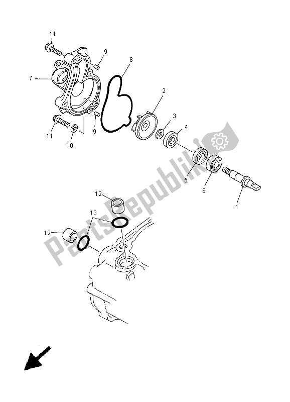 All parts for the Water Pump of the Yamaha YZ 450F 2005