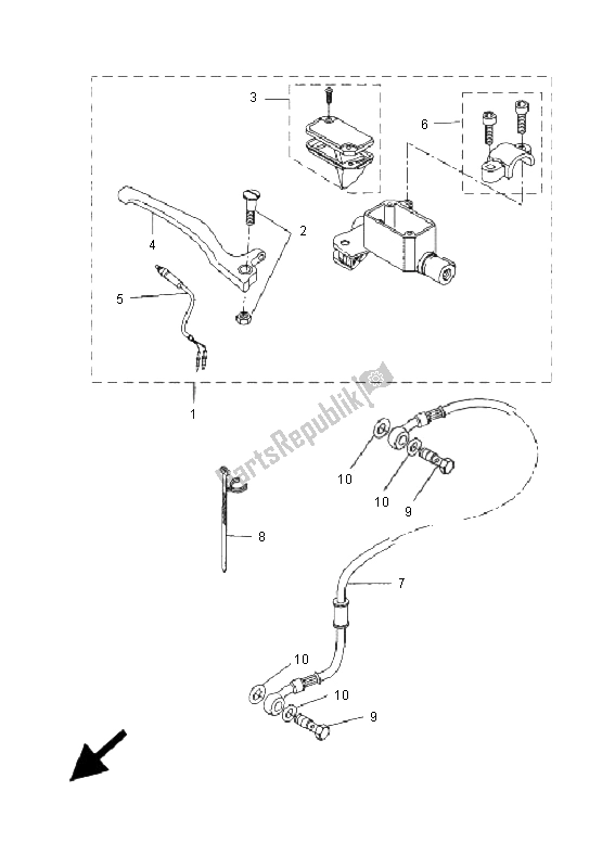 All parts for the Front Master Cylinder of the Yamaha YQ 50L Aerox Race Replica 2009