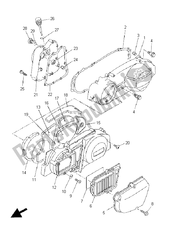 All parts for the Crankcase Cover 1 of the Yamaha VP 250 X City 2008