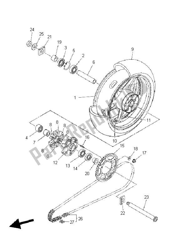 All parts for the Rear Wheel of the Yamaha YZF R1 1000 2011