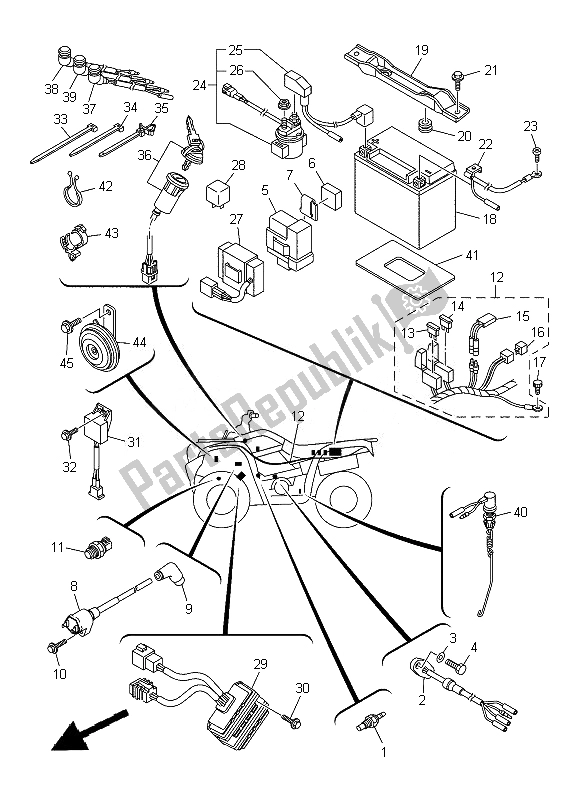 All parts for the Electrical 1 of the Yamaha YFM 300F Grizzly 2X4 2013