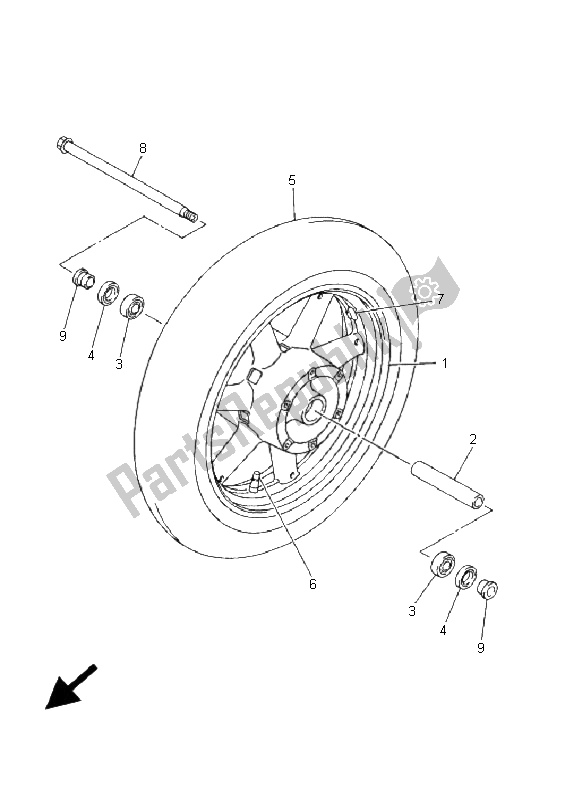 All parts for the Front Wheel of the Yamaha Xvztf Royalstar Venture 1300 2001