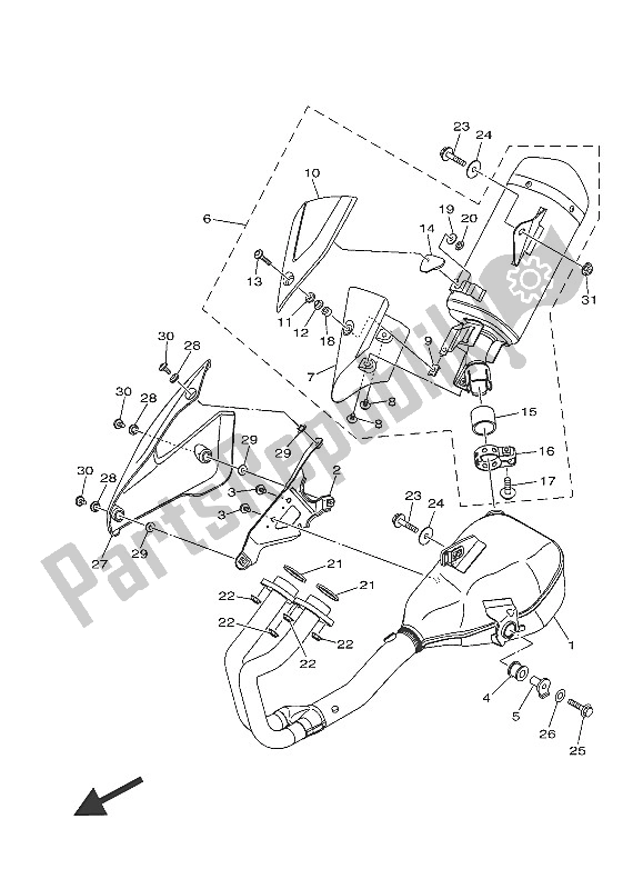 All parts for the Exhaust of the Yamaha YZF R3A 300 2016