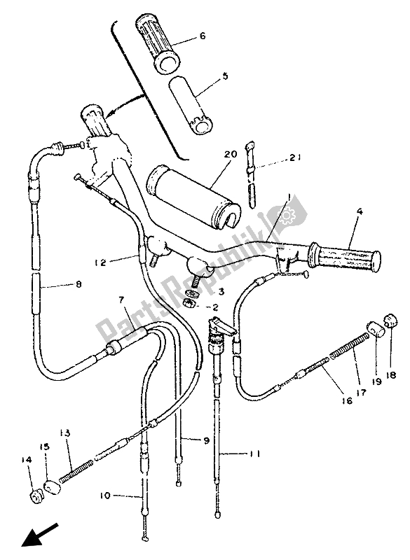 Alle onderdelen voor de Stuurhendel En Kabel van de Yamaha PW 50 1991