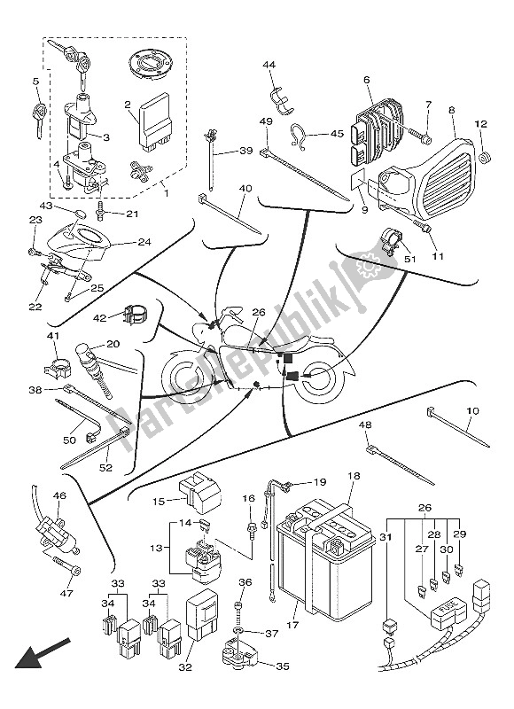 All parts for the Electrical 2 of the Yamaha XVS 1300A 2016