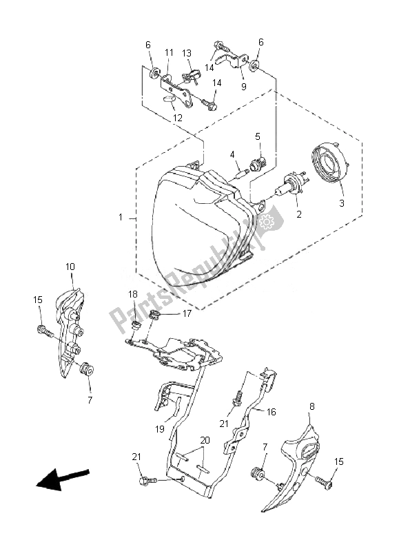 All parts for the Headlight of the Yamaha FZ6 NA 600 2007