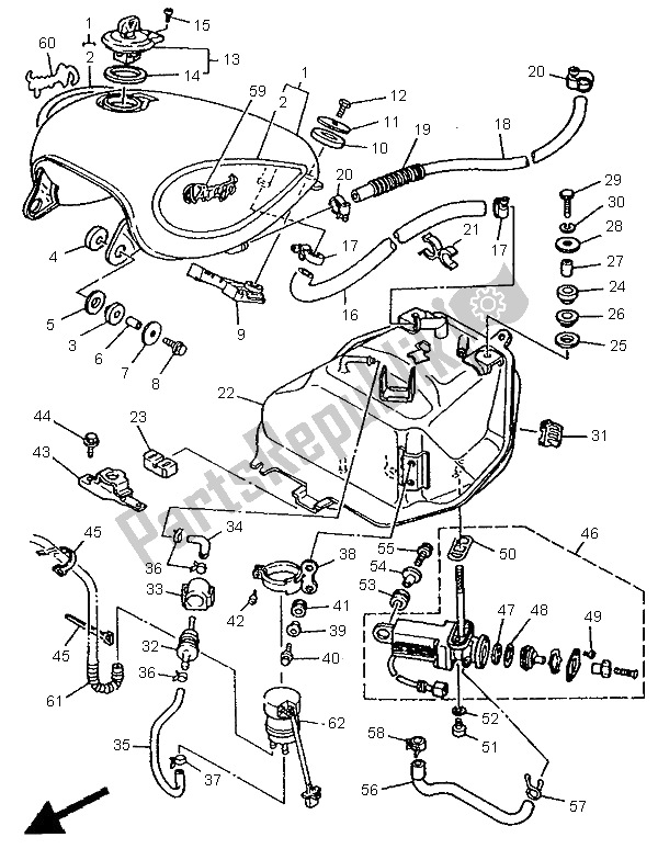 All parts for the Fuel Tank of the Yamaha XV 535 S Virago 1995