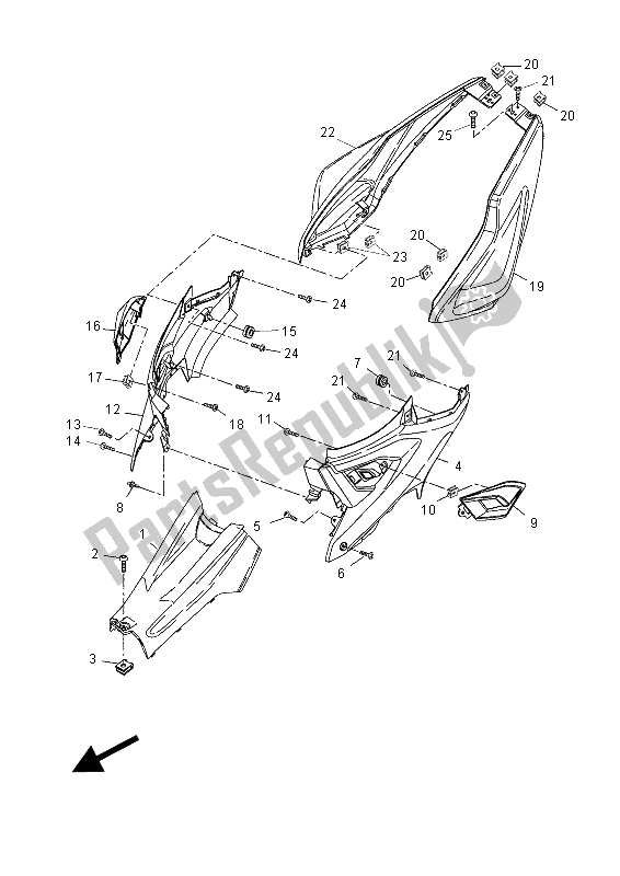 All parts for the Side Cover of the Yamaha NS 50 2015