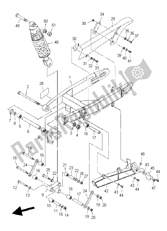 All parts for the Rear Arm Suspension of the Yamaha XVS 1300A 2011