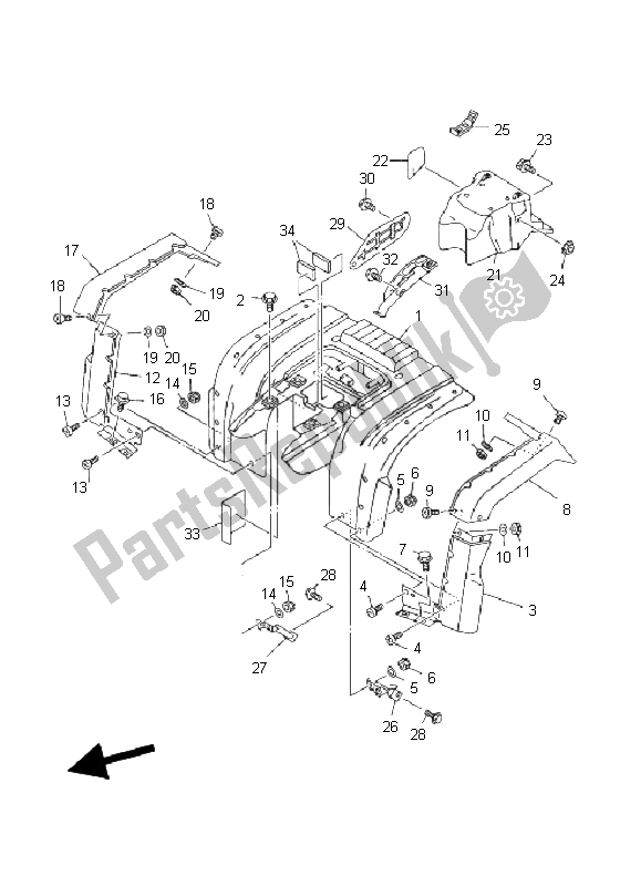 All parts for the Rear Fender of the Yamaha YFM 400 FP BIG Bear PRO 2004