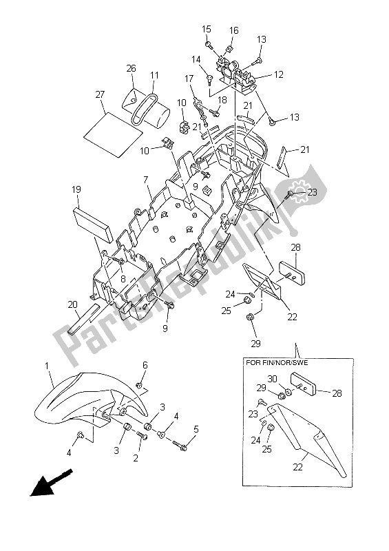 Tutte le parti per il Parafango del Yamaha YZF R6 600 1999