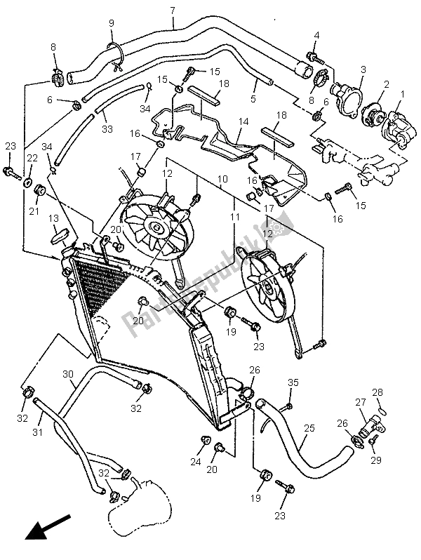 Alle onderdelen voor de Radiator Slang van de Yamaha YZF 750R 1995