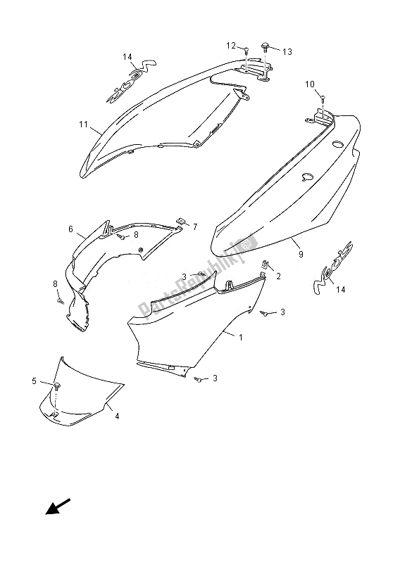 All parts for the Side Cover of the Yamaha YN 50 2013