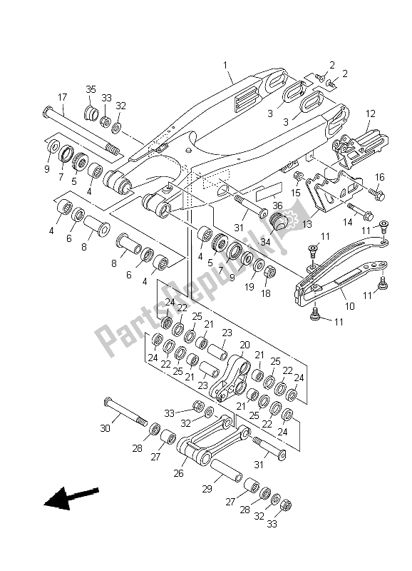 All parts for the Rear Arm of the Yamaha YZ 125 2009