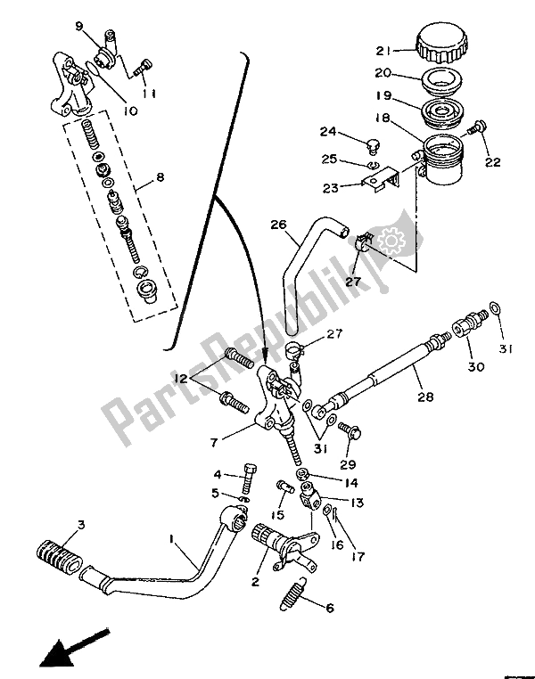 All parts for the Rear Master Cylinder of the Yamaha TDM 850 1994