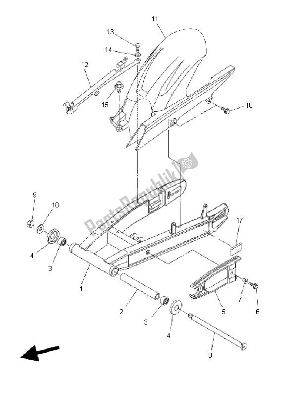 All parts for the Rear Arm of the Yamaha FZ6 Sahg 600 2009