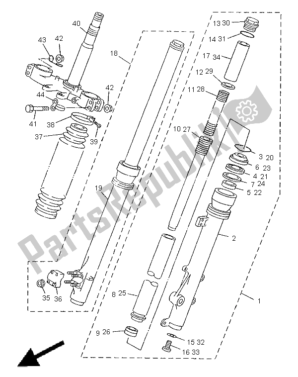All parts for the Front Fork of the Yamaha DT 125R 1998
