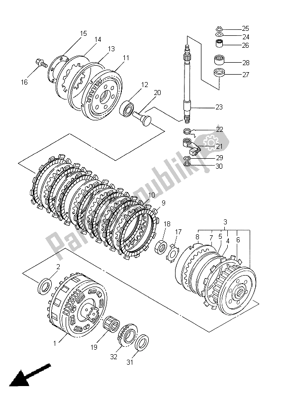 All parts for the Clutch of the Yamaha YZF R1 1000 1998