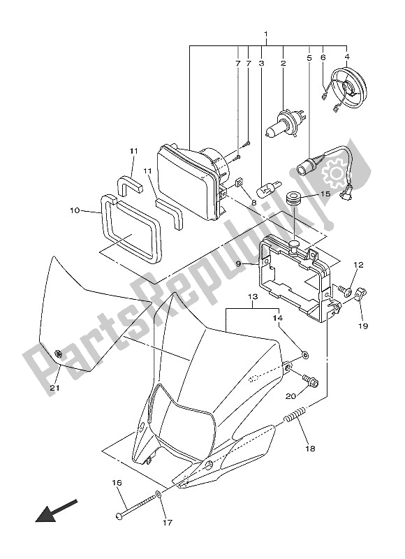 All parts for the Headlight of the Yamaha WR 250R 2016