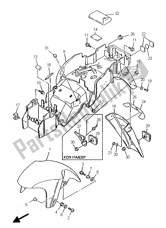 Toutes les pièces pour le Aile du Yamaha YZF 750 SP 1996